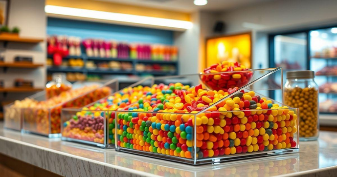 Expositor de acr&iacute;lico para doces &eacute; a solu&ccedil;&atilde;o ideal para encantar seus clientes